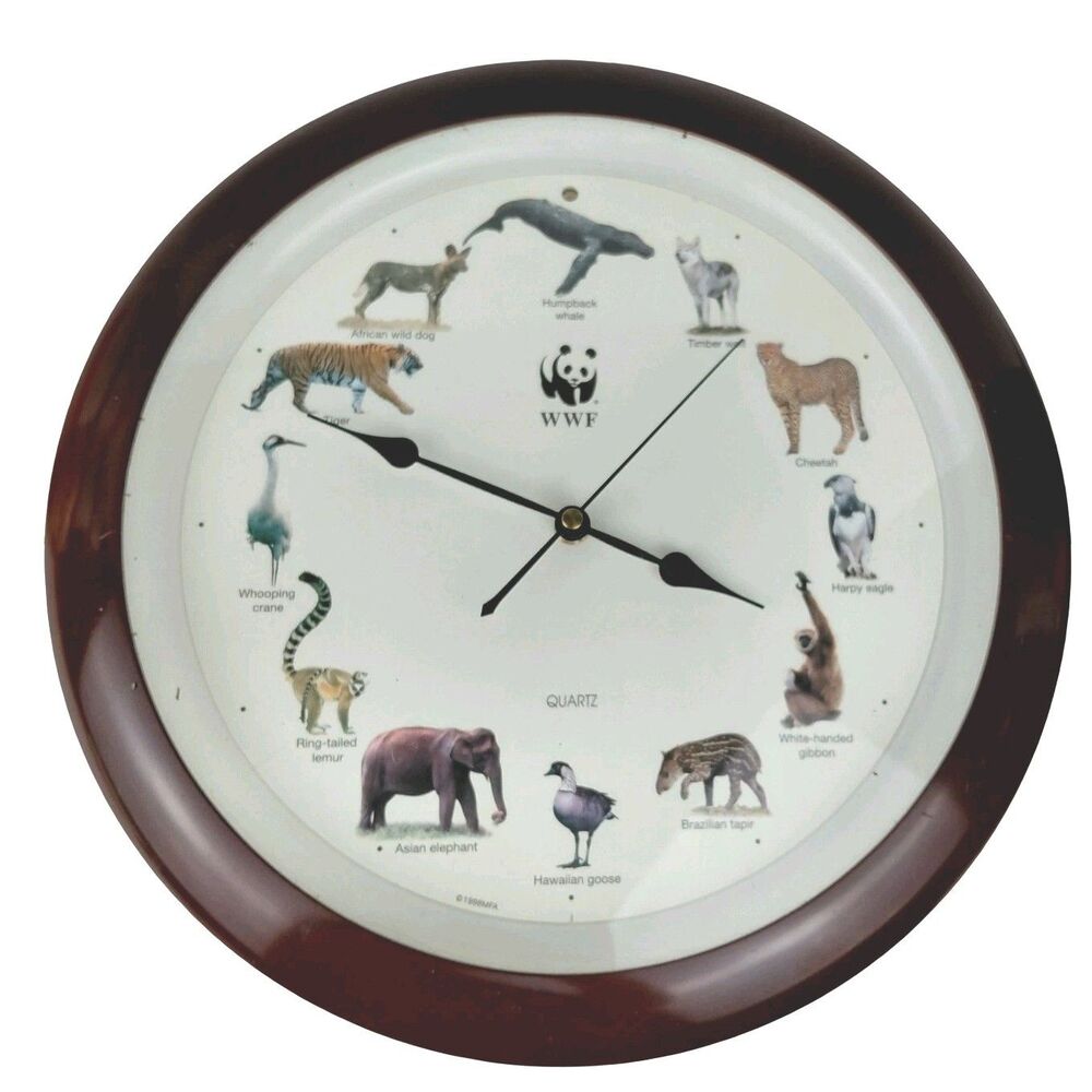 WWF Wild Animal Endangered Species Wall Clock with Hourly Animal Calls Working